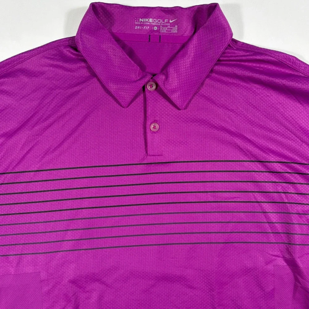 Nike Golf Polo Shirt Mens XL Dri-FIT Striped Purple Performance Lightweight